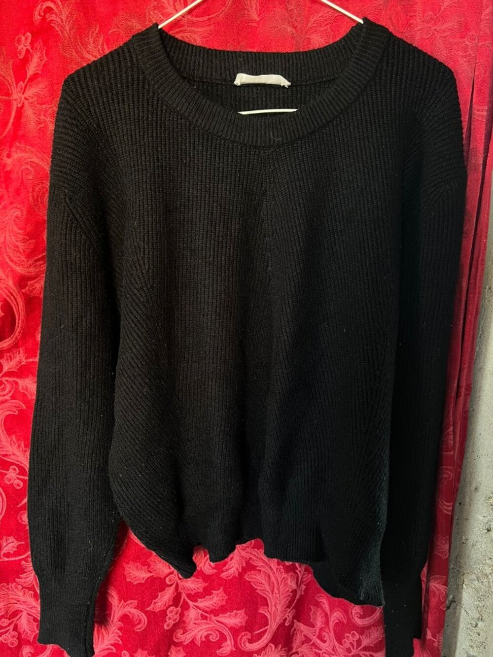 Elodie Black Ribbed Knit Oversized Slouchy Crewneck Sweater M